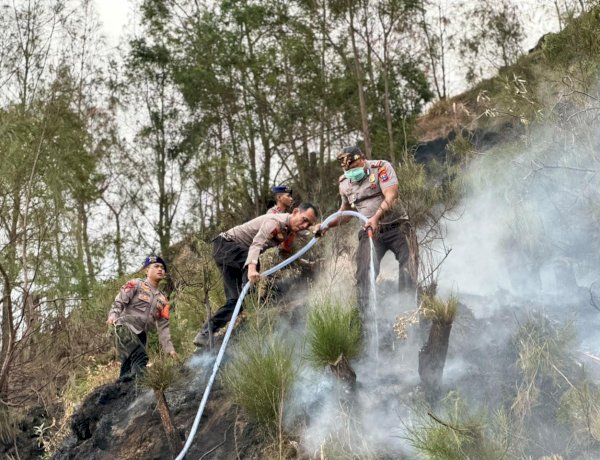Personel BKO Polda Jatim Gerak Cepat Padamkan Titik Api, Cegah Karhutla TNBTS Meluas